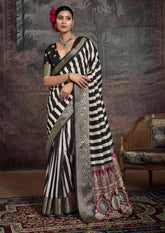 Black Velvet Tusser Silk  Leheriya Saree-INRA1007